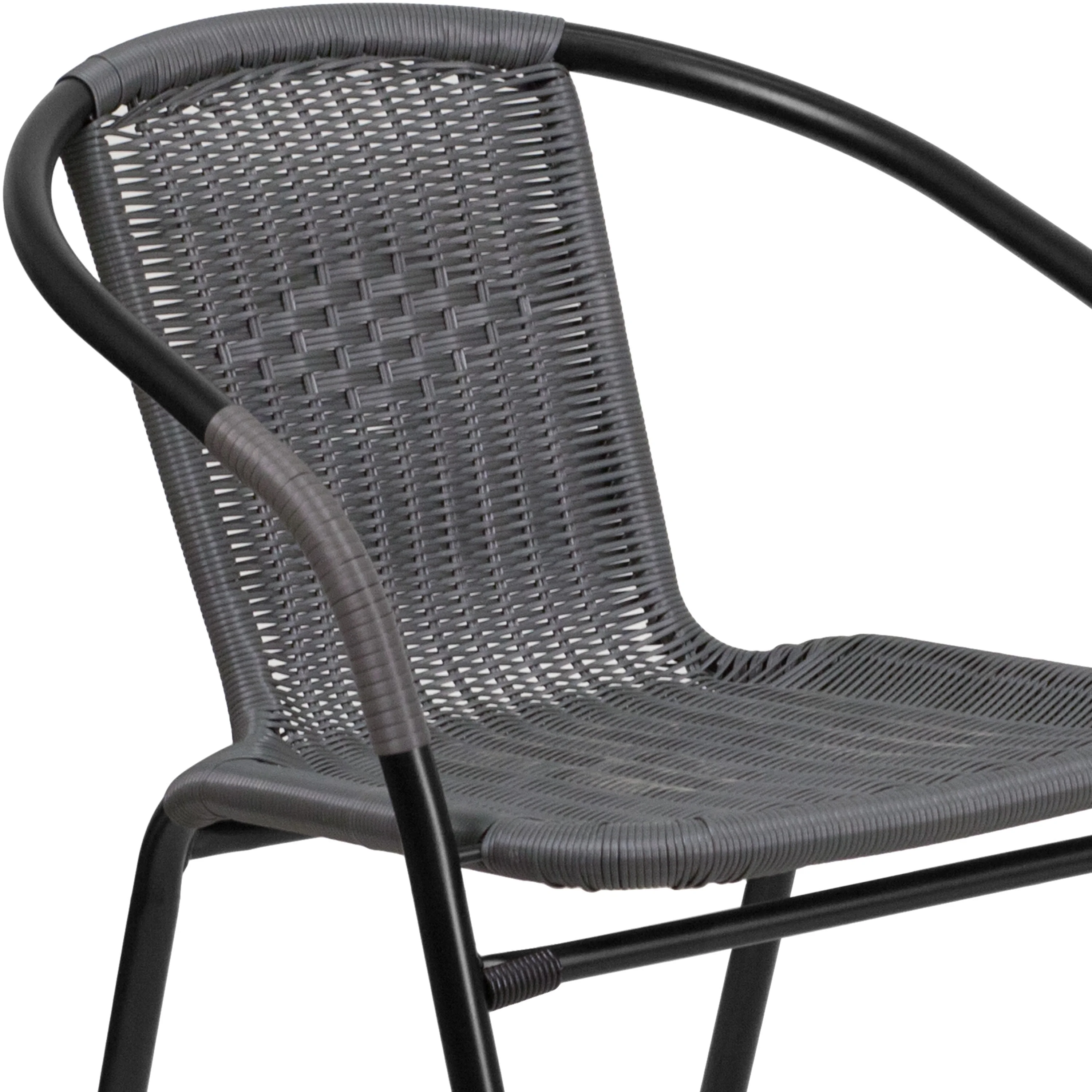Emma + Oliver Indoor/Outdoor Stacking Rattan Restaurant Patio Chairs, Set of 2, Gray - Image 11