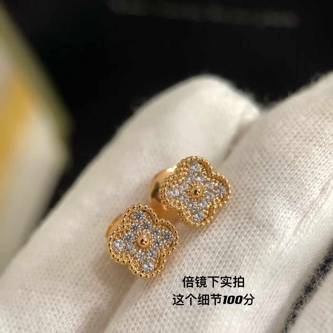 VCA Full Diamond Vintage Alhambra Earrings - Original Replica Club