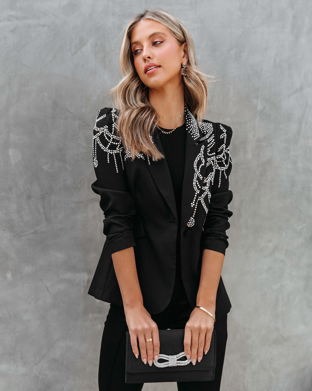 Waking Up In Vegas Rhinestone Embellished Blazer - Black - Se7enfashion