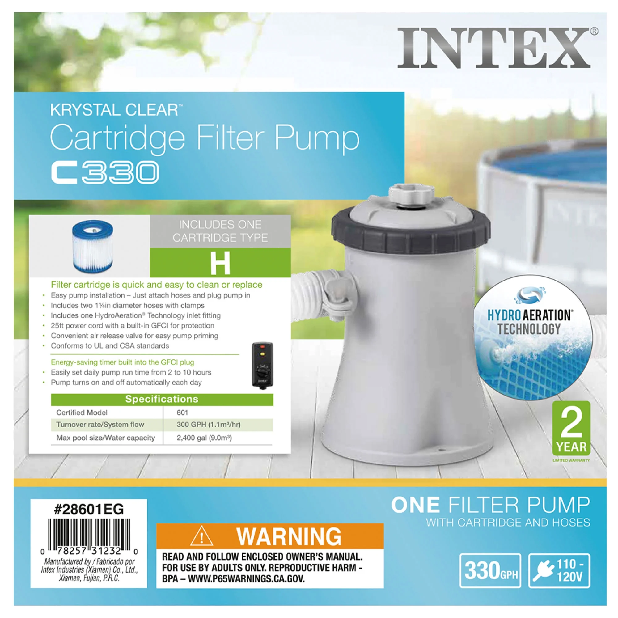 Intex 28601EG 330 GPH Easy Set Swimming Pool Cartridge Filter Pump with GFCI - Image 8
