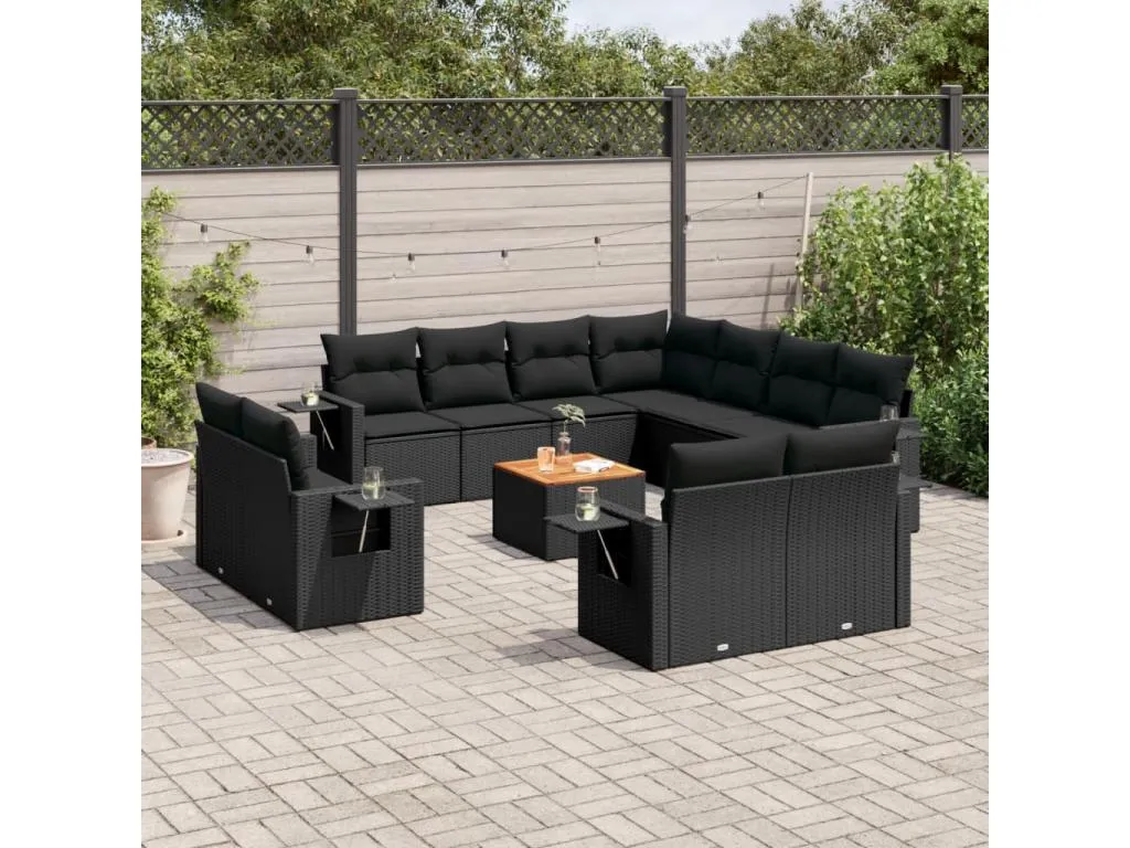 Andreuworldcasa Set de sofás de jardín 12 piezas cojines ratán sintético negro