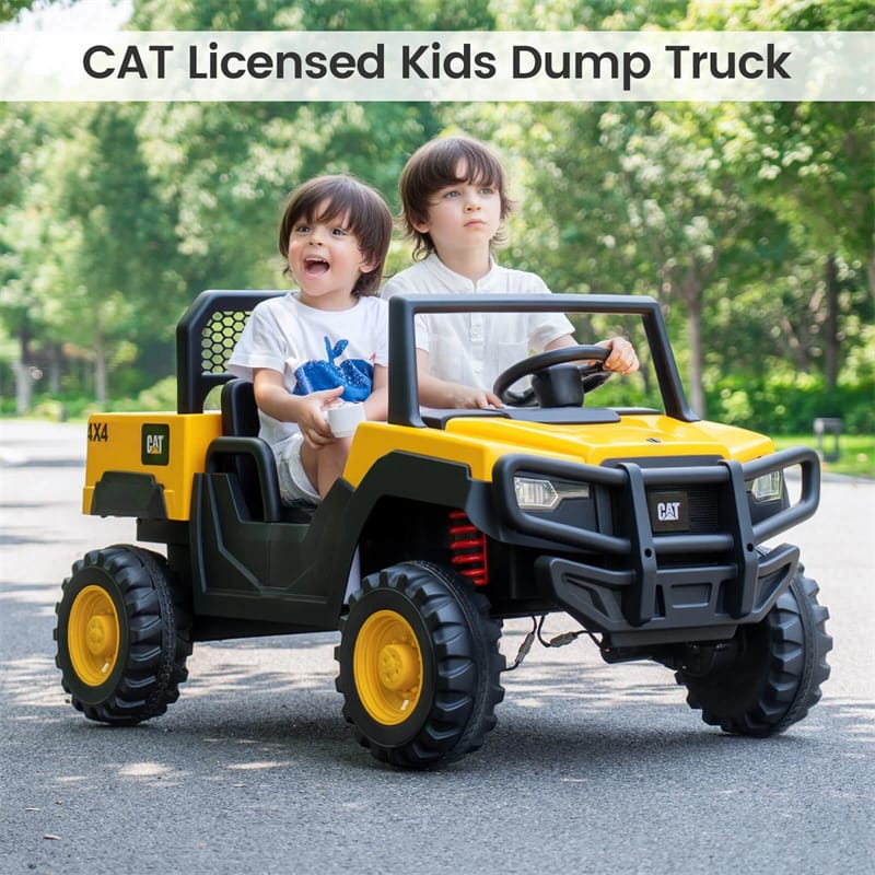 Eletriclife 24V Licensed Caterpillar Ride on Dump Truck 2-Seater Kids UTV Car with Remote Control & Dump Bed