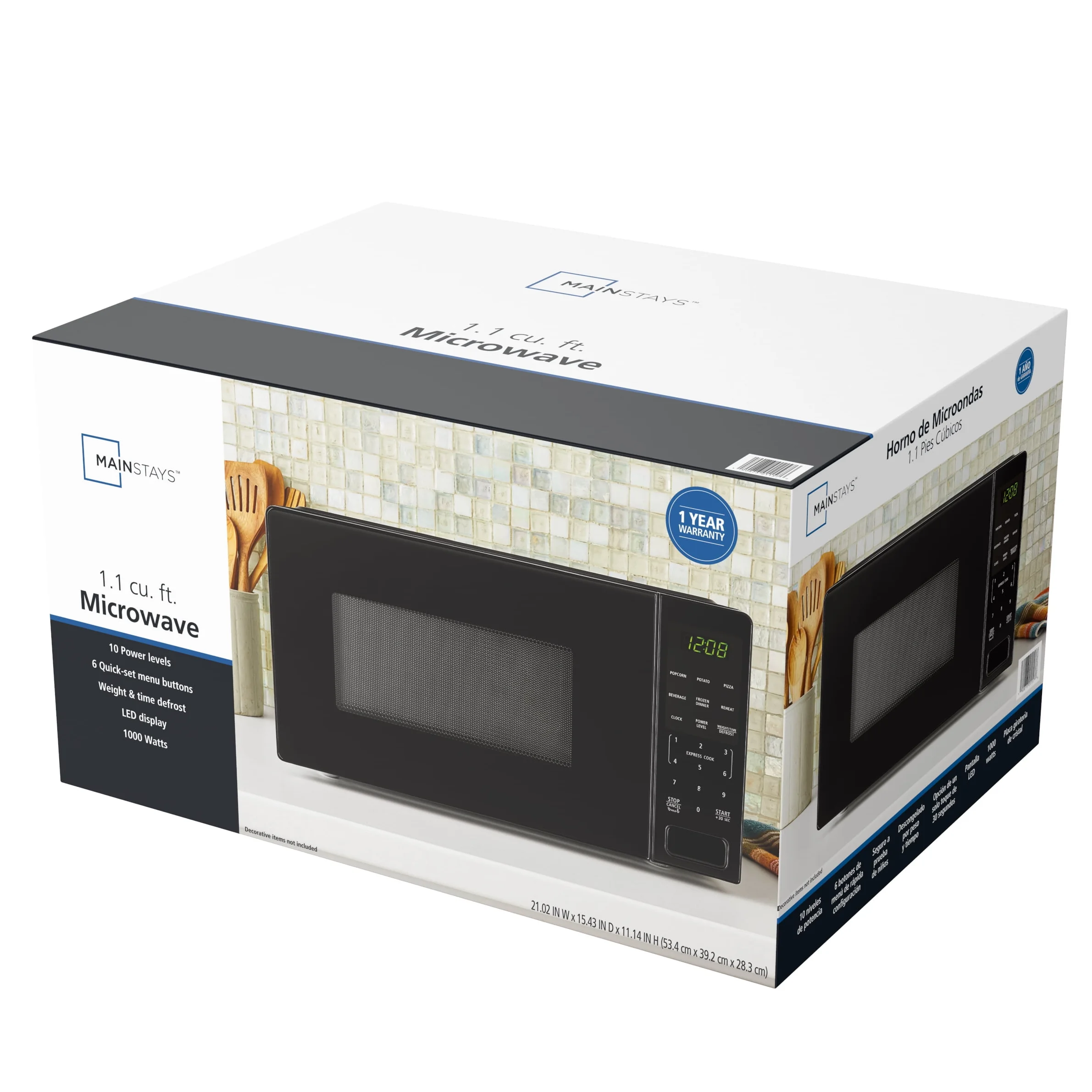 Mainstays 1.1 Cu ft Countertop Microwave Oven, 1000 Watts, Black - Image 12