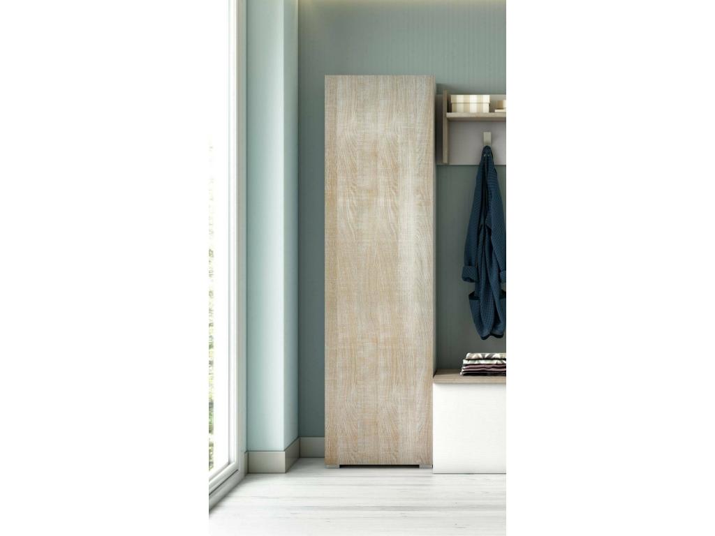 Armario multiusos con 1 puerta Nestleano - Mueble multiusos con 1 puerta - Zapatero con estantes - 100 por ciento Made in Italy - 50x30h182 cm - Roble