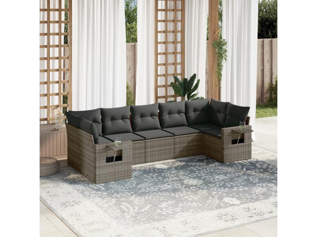 Set de sofás de jardín 7 piezas con cojines ratán PE gris AVDZ40502