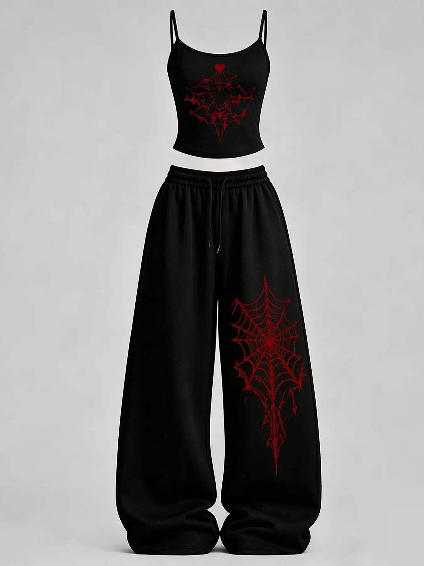 Women's Spider & Butterfly Print Slim Fit Tank Top + Loose Pants Set TeeThreads Sustain the Scene with Custom Apparel