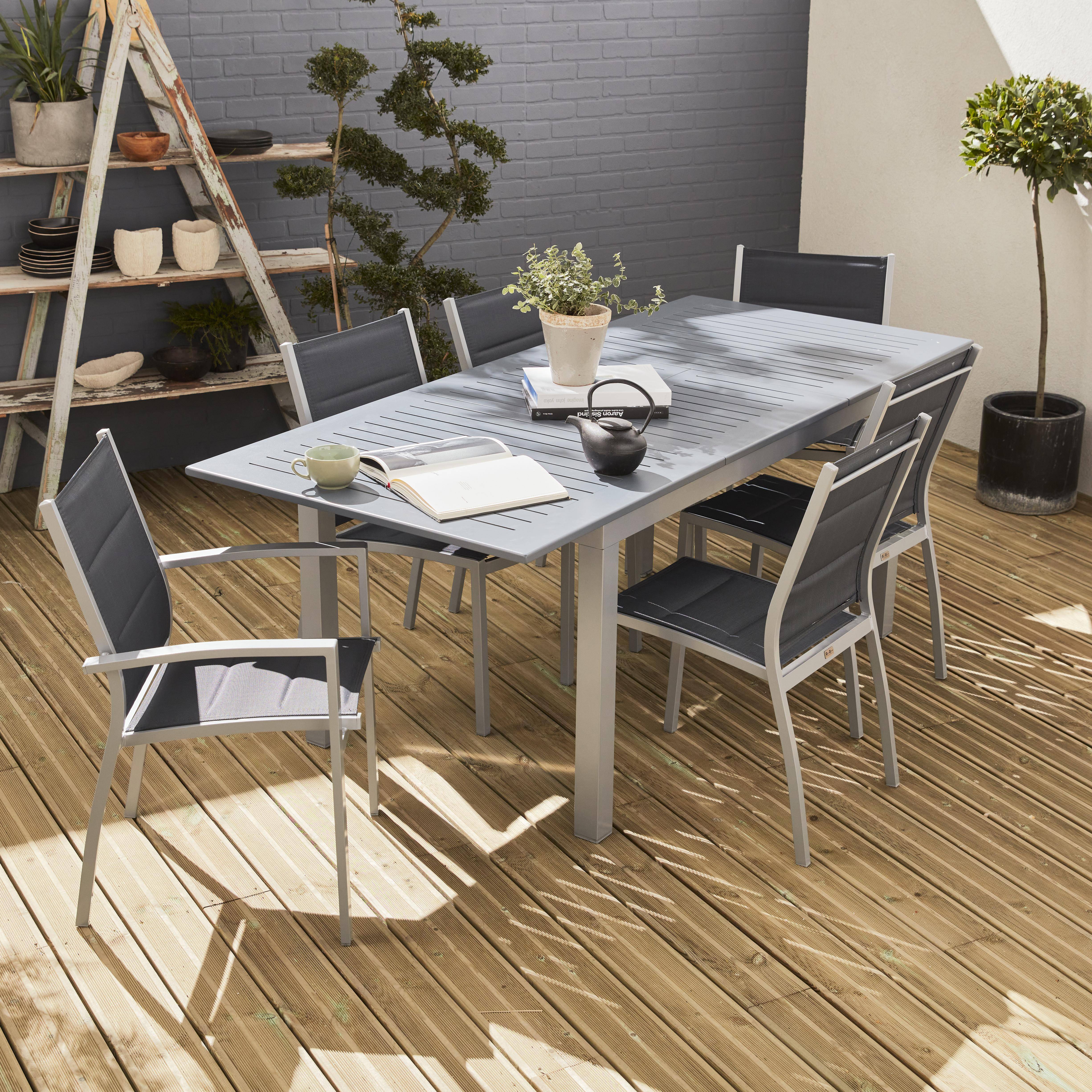 Chicago 6 - Mesa de jardín extensible de aluminio con 6 sillas