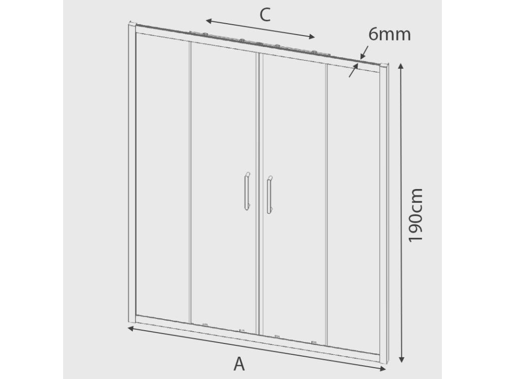 Frontal de ducha 2 Fijos + 2 Puertas Correderas BELLA 175 cm Sin Lateral
