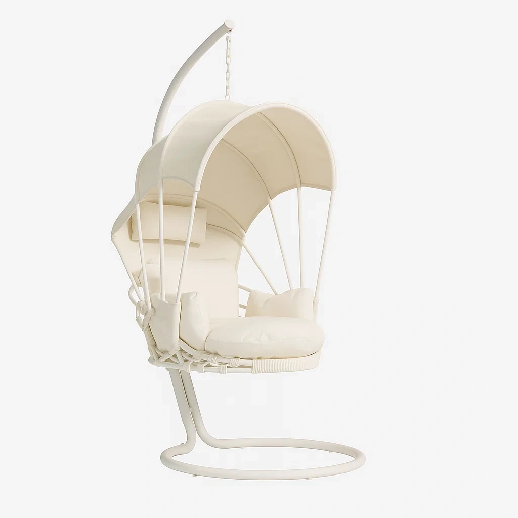 Sillón colgante de 1 plaza con estructura de metal blanco y capota curva - VlfdLjo255Ox