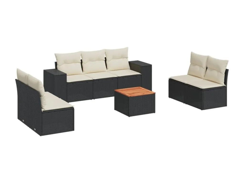 Casabellaes Set de sofás de jardín 8 piezas y cojines ratán sintético negro GQER96258