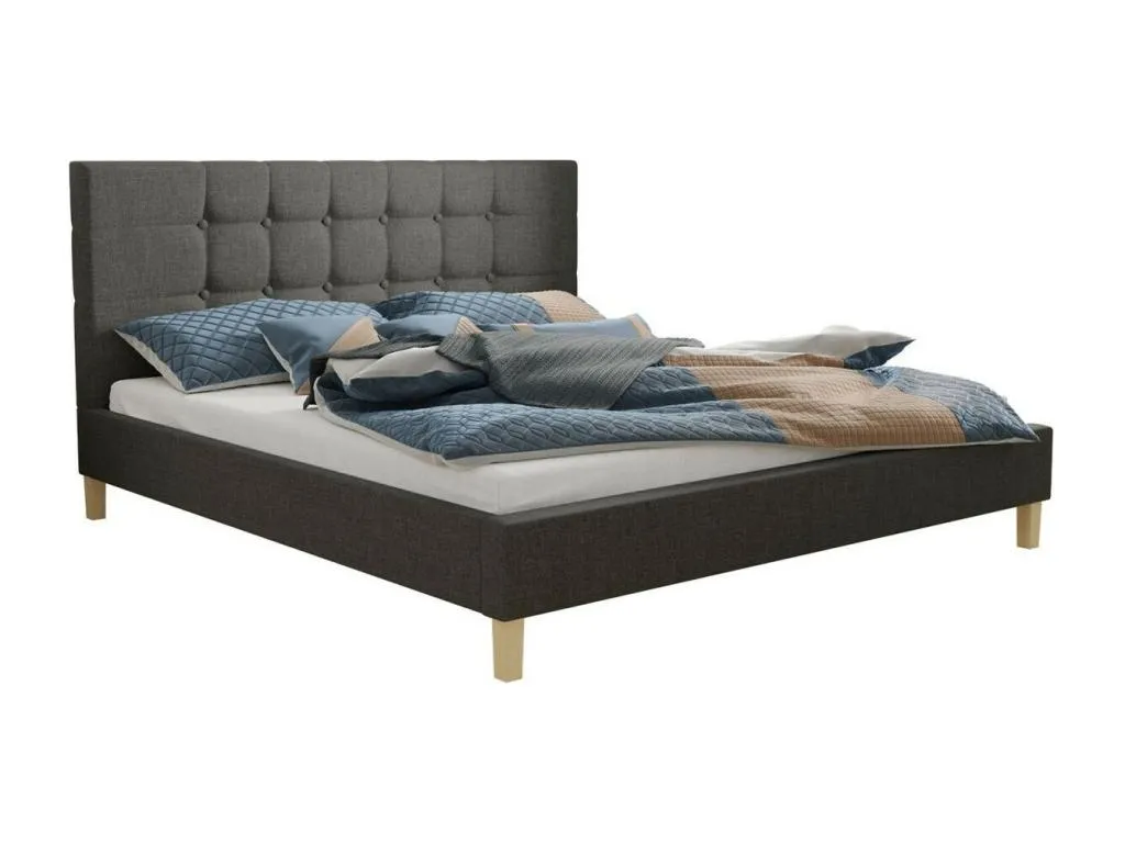 Cama Cosinor 125, doble, gris, 140x200, tapiz, somieres, 147x215x100cm sqb1703187