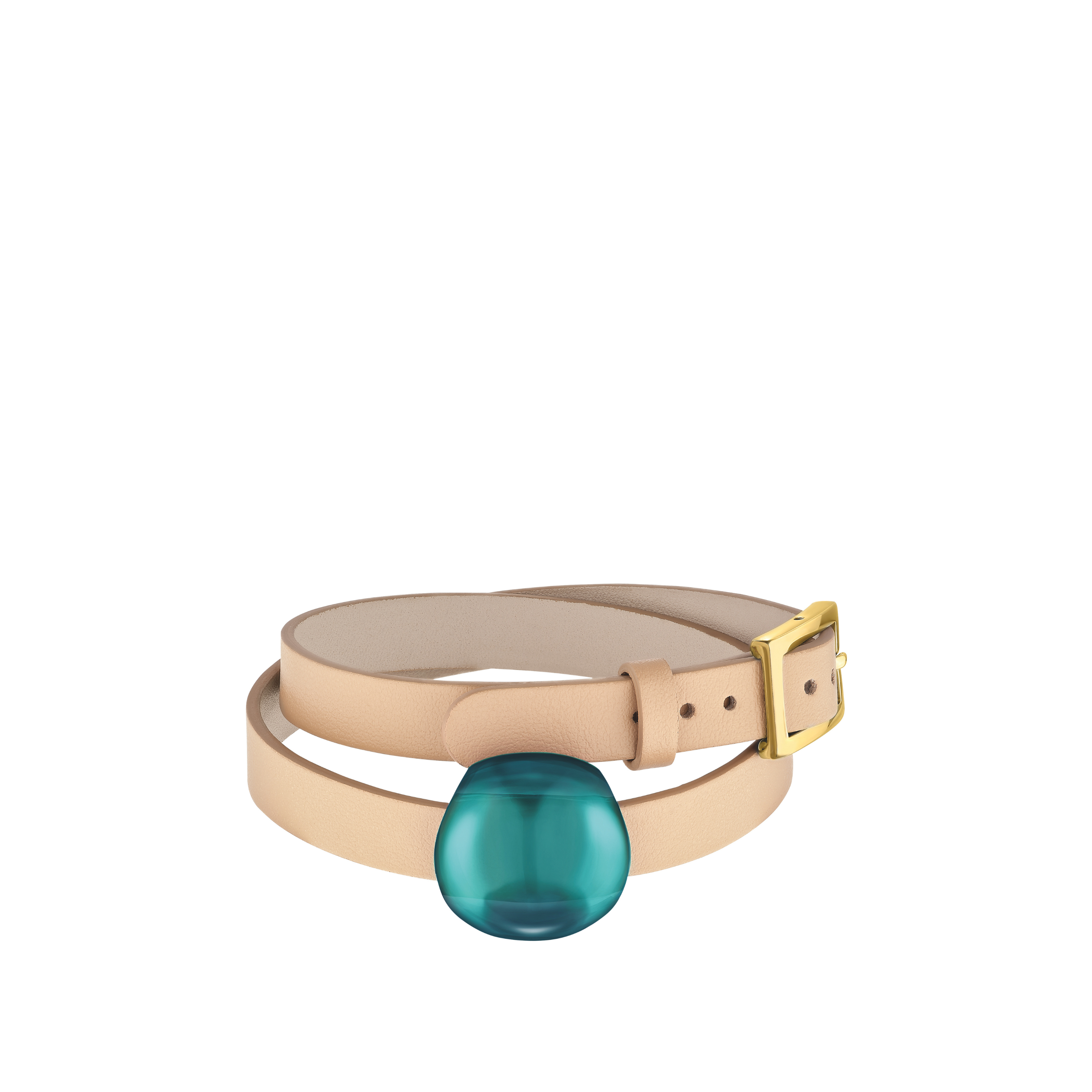 BRACELET CUIR CABOCHON - CRISTAL VERT PROFOND, PLAQUÉ OR JAUNE 18 CARATS