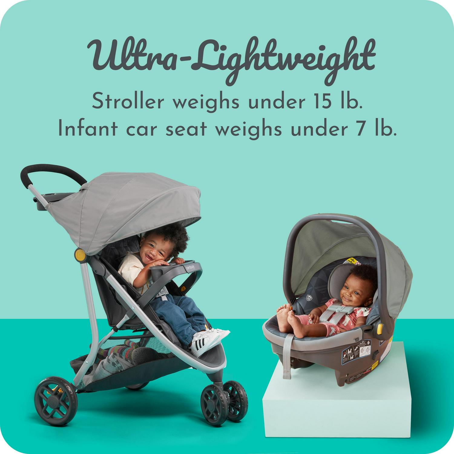 Century Stroll On 3-Wheel 2-in-1 Lightweight Travel System Stroller. Unisex. Berry - Image 2
