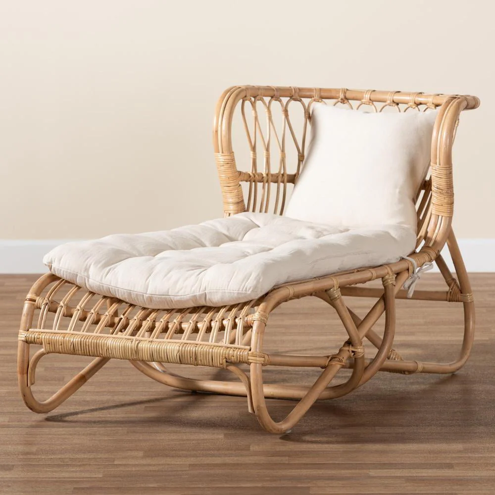 bali & pari Delara Modern Bohemian Natural Brown Rattan Chaise - Image 4