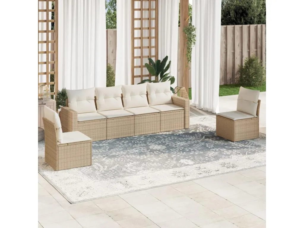 Juego de sofás jardín con cojines 6 piezas ratán sintético beige