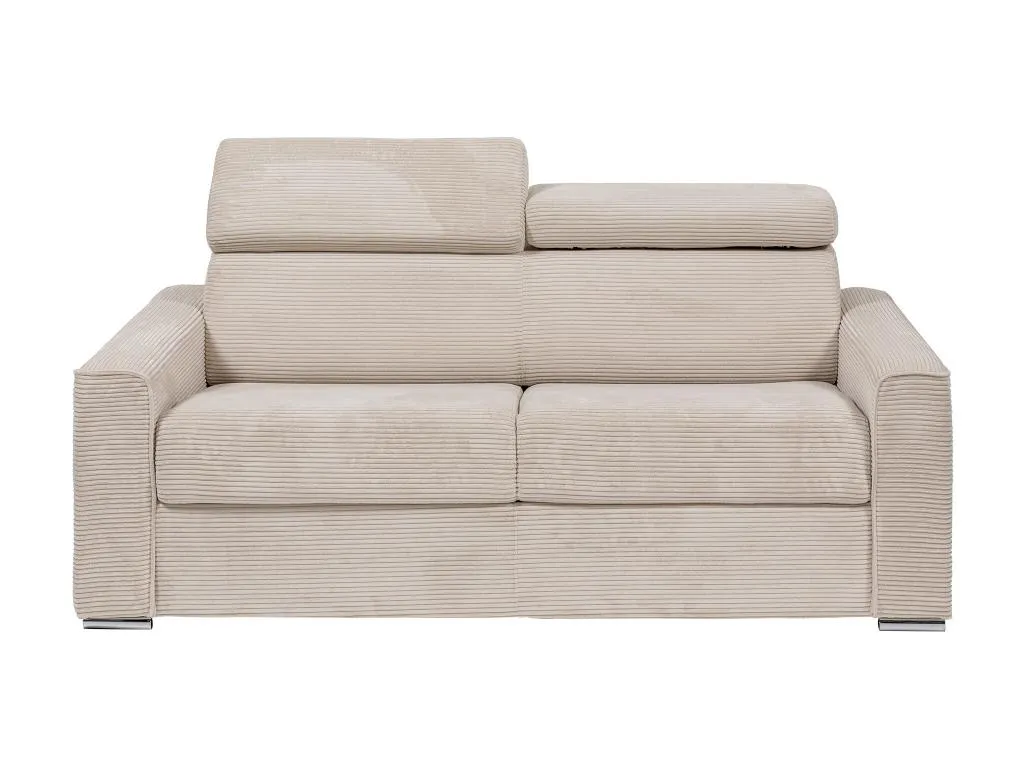 Sofá cama de 3 plazas de apertura rápida de pana beige - Cama de listones anchos de 140 cm - Colchón de 14 cm - Hogarmini 92049xfod