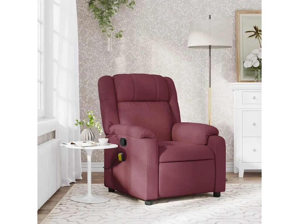 Sillón de masaje reclinable de tela color vino tinto