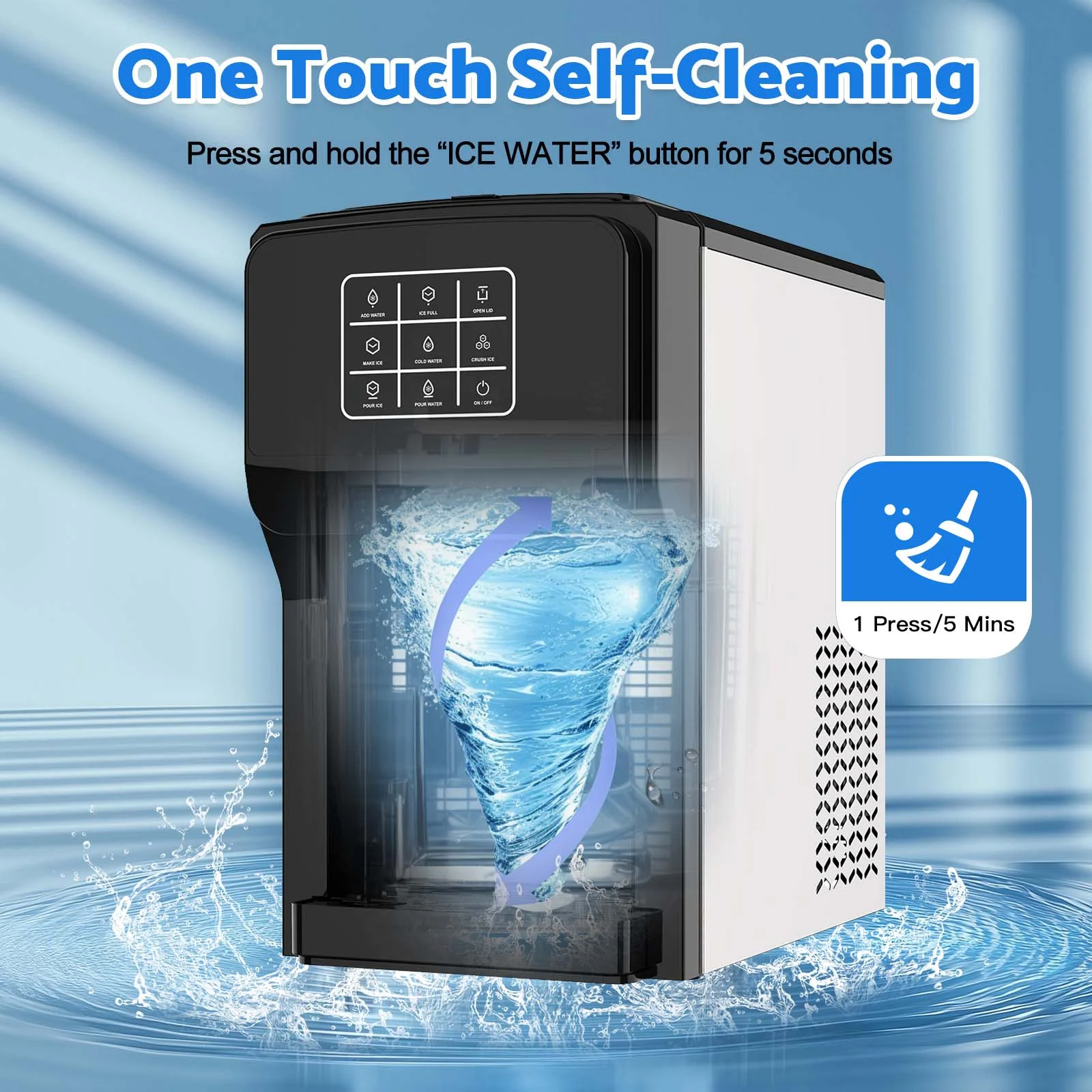 Advwin 3 in 1 Water Dispenser with Ice Maker Countertop, Bullet Ice, Crushed Ice, Water Cooler, 44Lbs/24H, 12 Ice Cube/6Min, Self-cleaning, 4Lbs Ice Storage, Home, Kitchen, Party, RV - Image 16