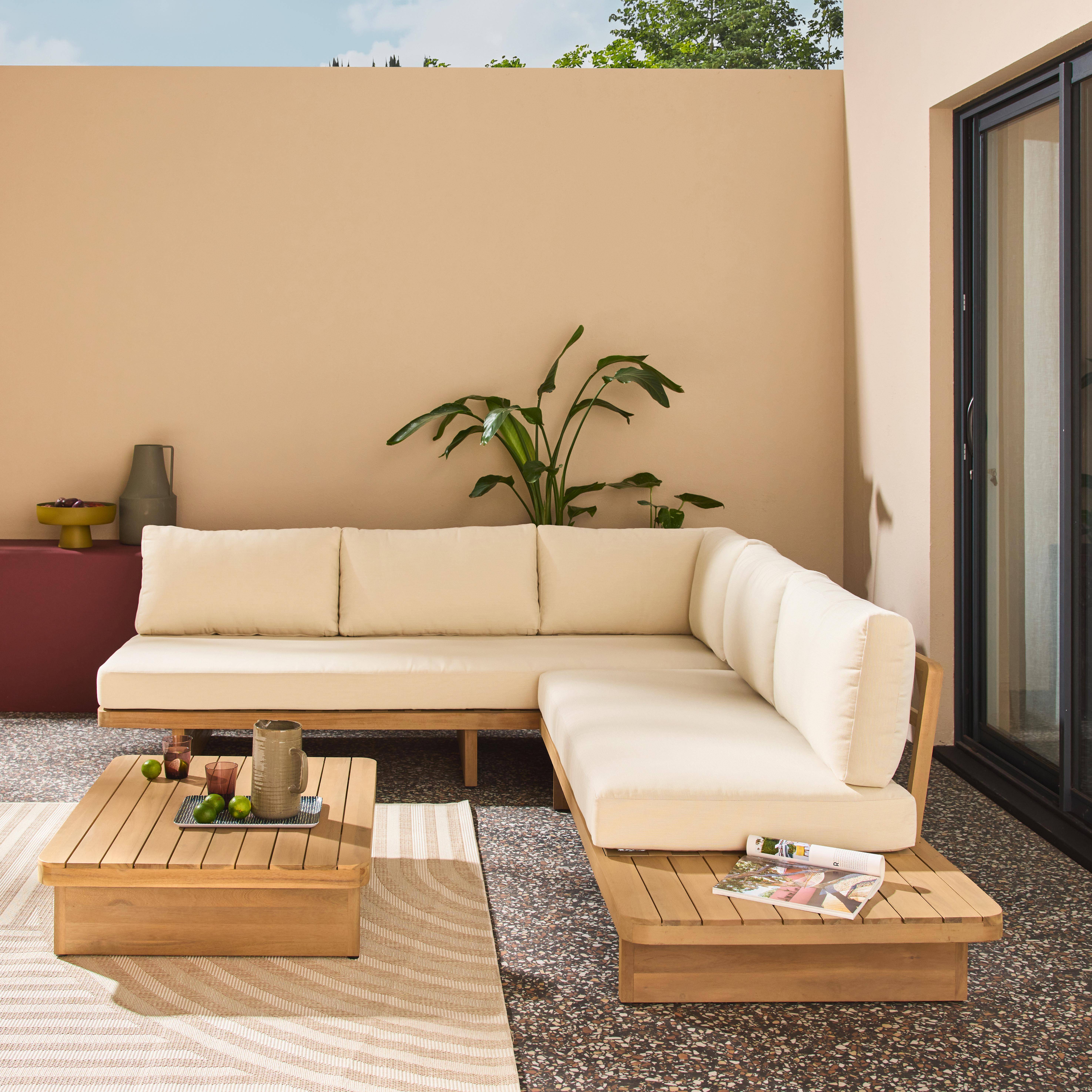 Zenzu - Conjunto de muebles de jardín esquinero de madera de acacia, 5 plazas