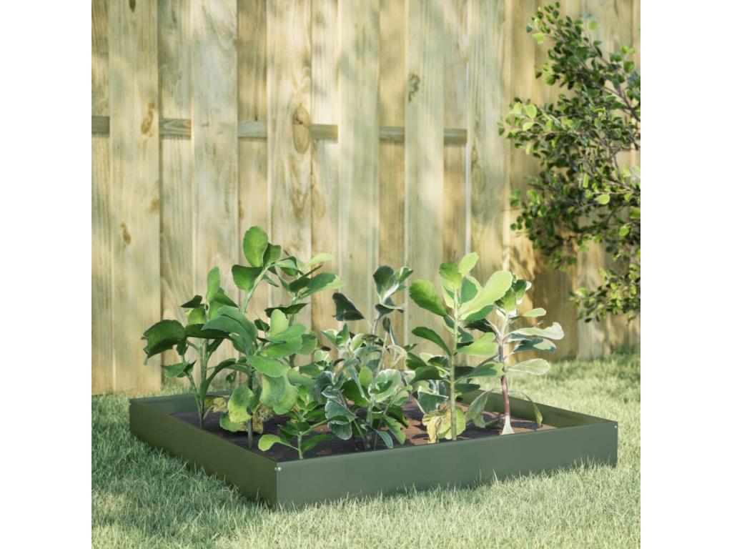 Arriate de acero verde oliva 100x100x26 cm