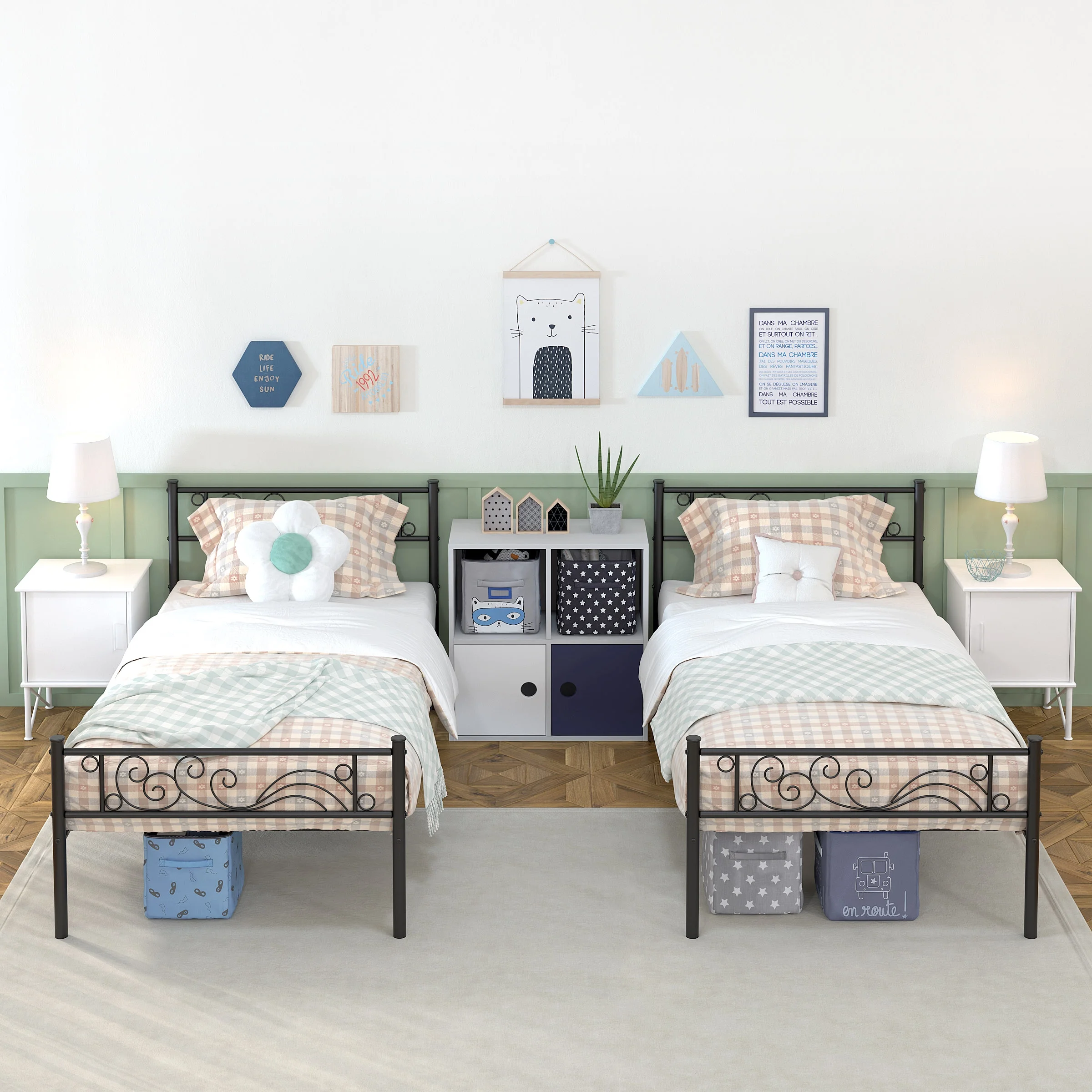 Yoneston Single Metal Platform Bed Frame Twin Size Bed frame with Headboard & Footboard Kids Bedroom Furniture,Black - Image 4