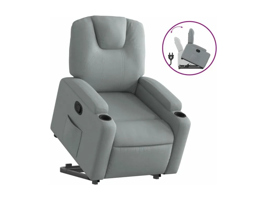 Sillón reclinable elevable de tela gris claro