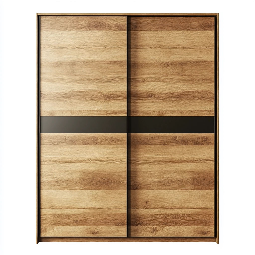 Armario de dormitorio de madera roble con puertas correderas y detalles negros moderno funcional 200x220 cm PT2710481