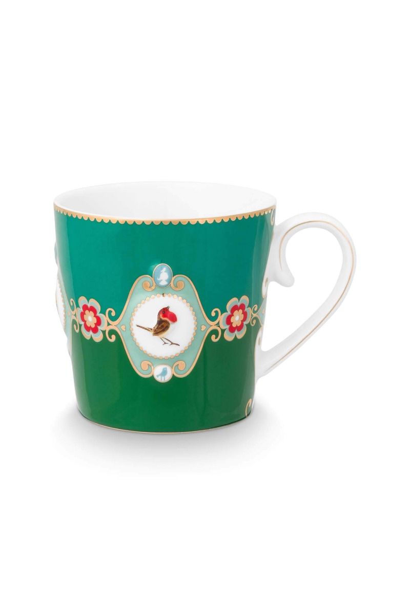 Mug Large Love Birds Medallion Emerald-Green