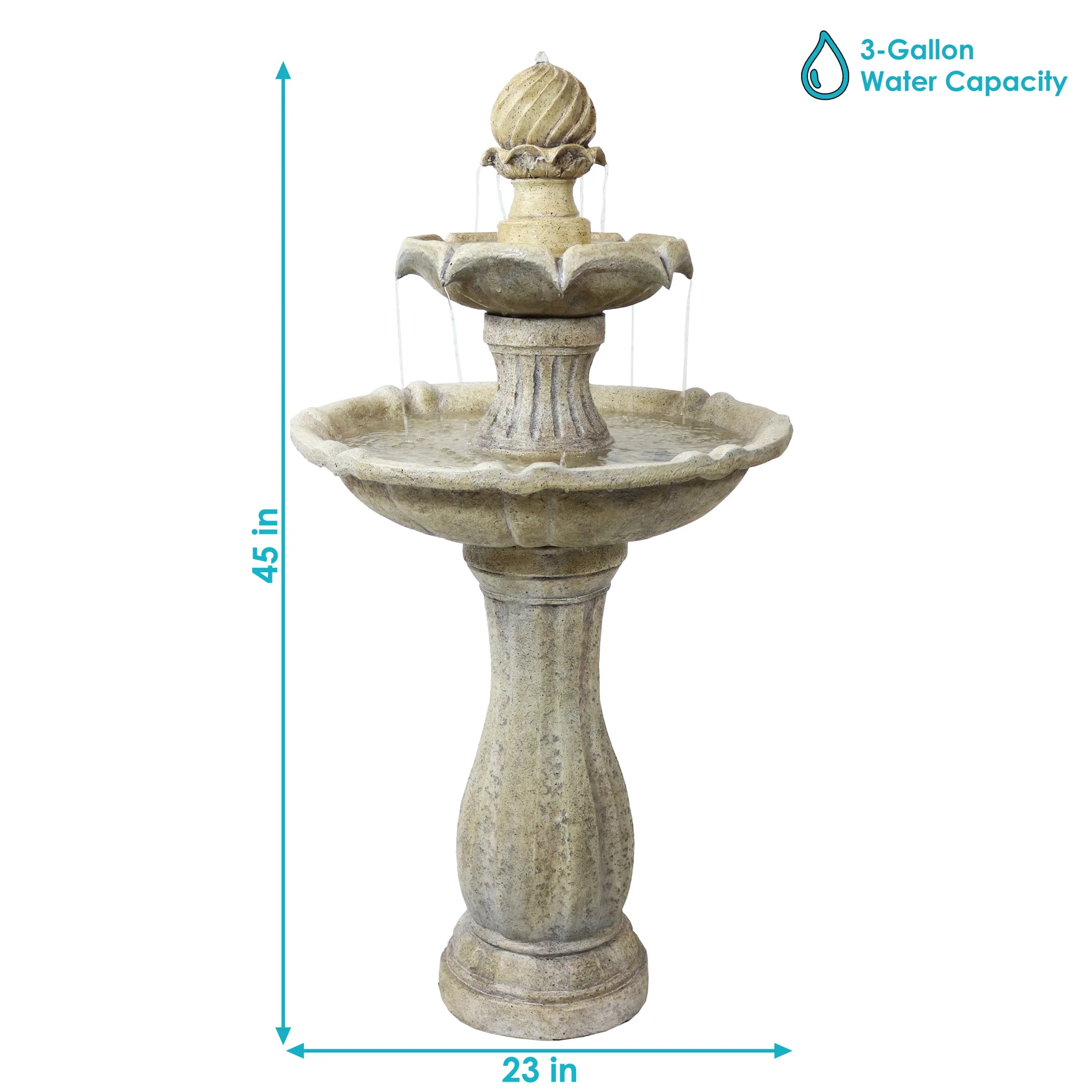 Sunnydaze 45" 2-Tier Arcade Solar Outdoor Water Fountain with LED - Earth - Image 4