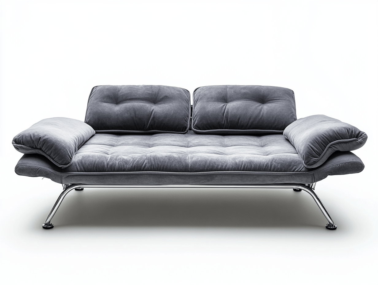 Sofá cama tapizado en terciopelo gris estructura de metal 185x85x80cm