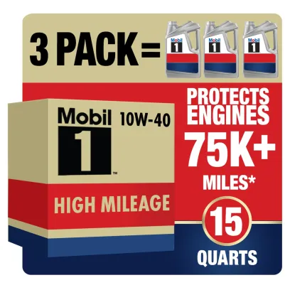 Mobil 1 High Mileage Full Synthetic Motor Oil 10W-40, 5 Quart (Pack of 3)