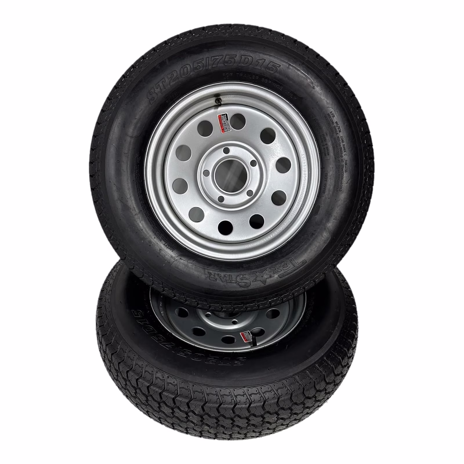 2 - Pack Trail Tire on Rim ST205/75D15 Tex Star LRC 6 Ply Bias 5 Lug Silver Modular Wheel 5x5" Bolt Pattern