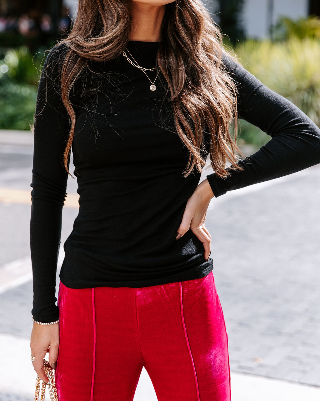 Nelly Side Drape Long Sleeve Top - Black - Se7enfashion