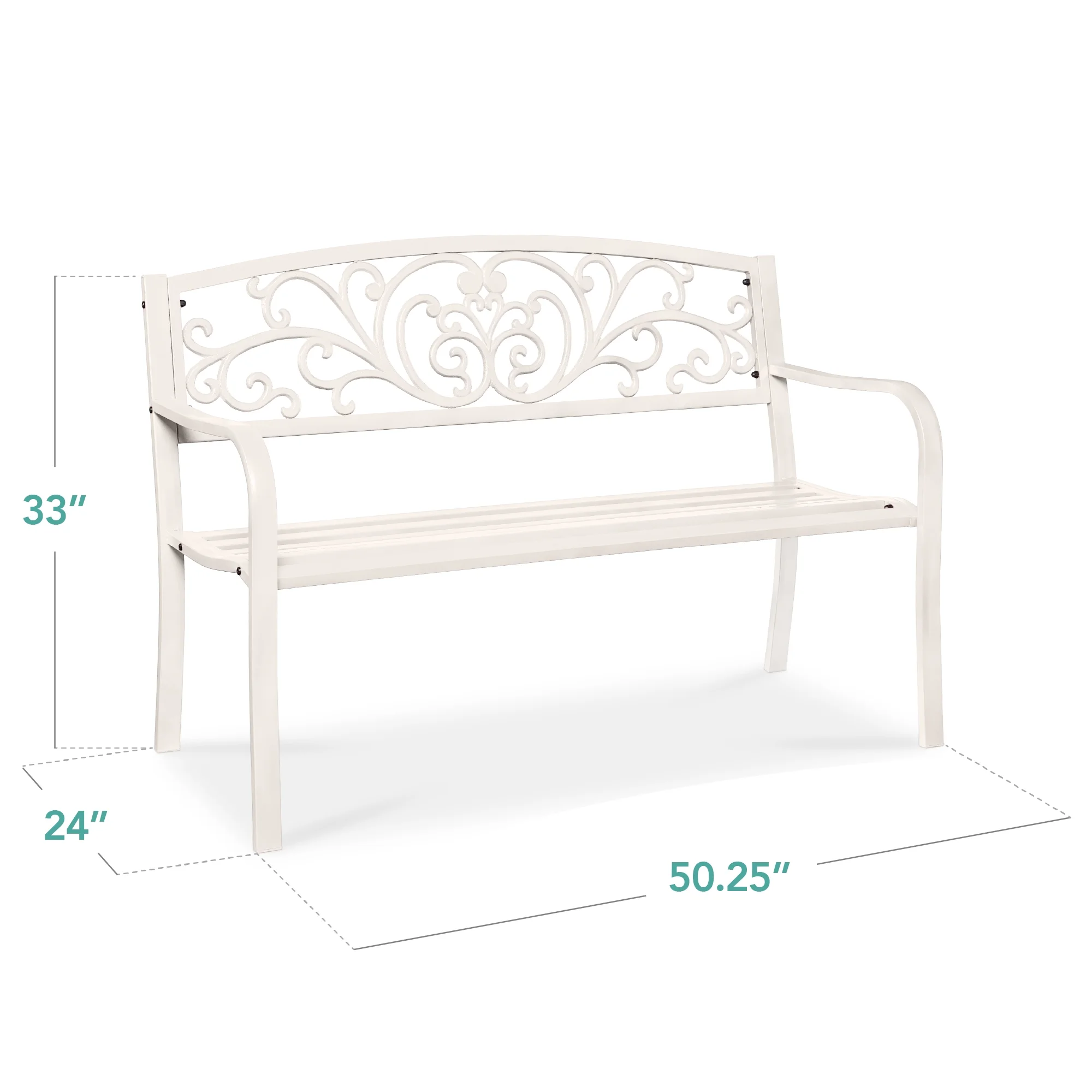 Best Choice Products Outdoor Steel Bench Garden Patio Porch Furniture W/ Floral Design Backrest - Black