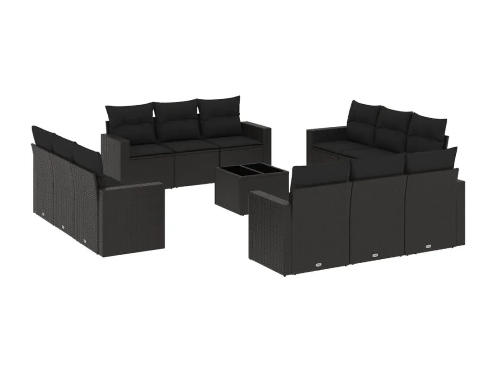 Set de sofás de jardín y cojines 13 pzas ratán sintético negro 83253lkrh