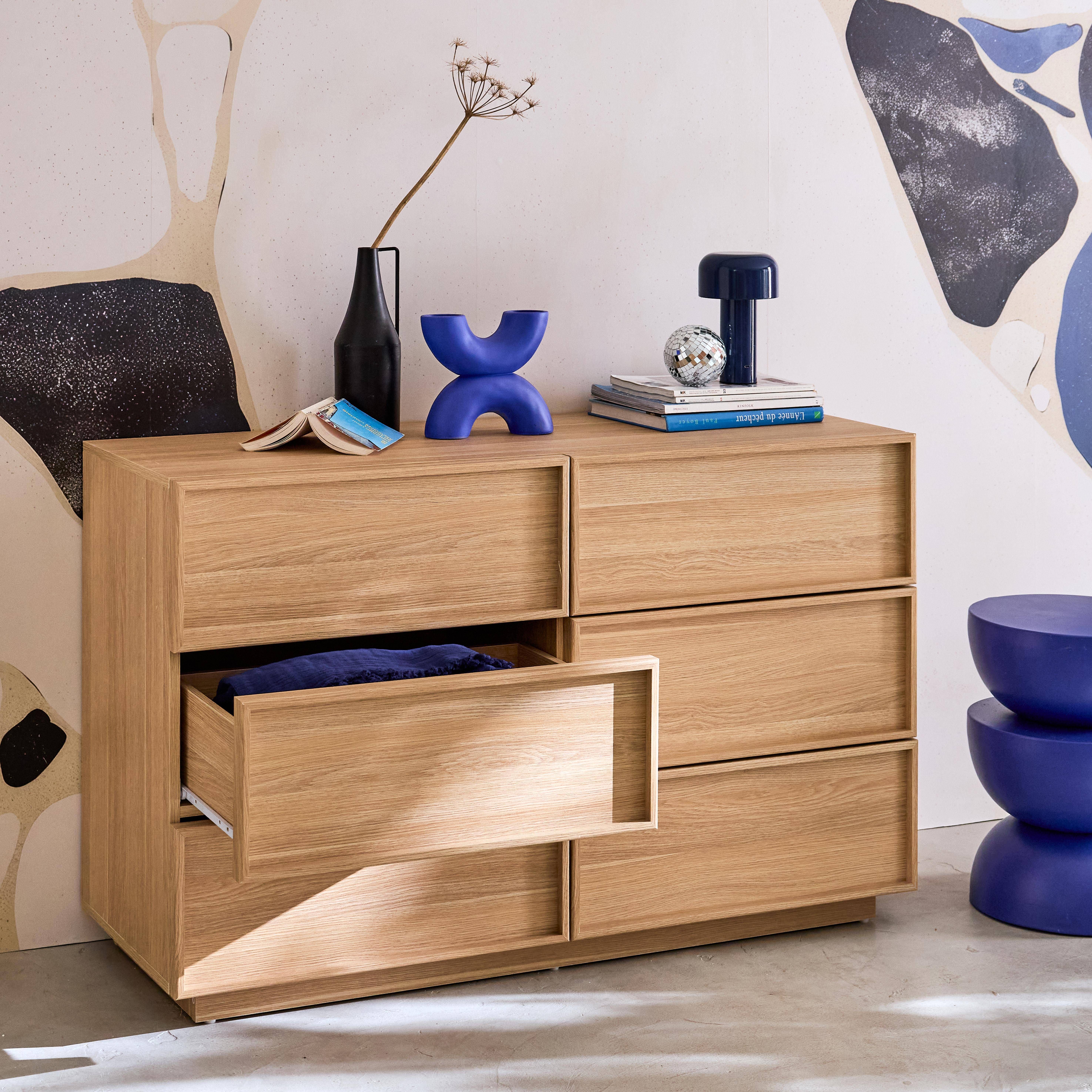 Kuba - Cómoda de almacenamiento efecto madera, 6 cajones
