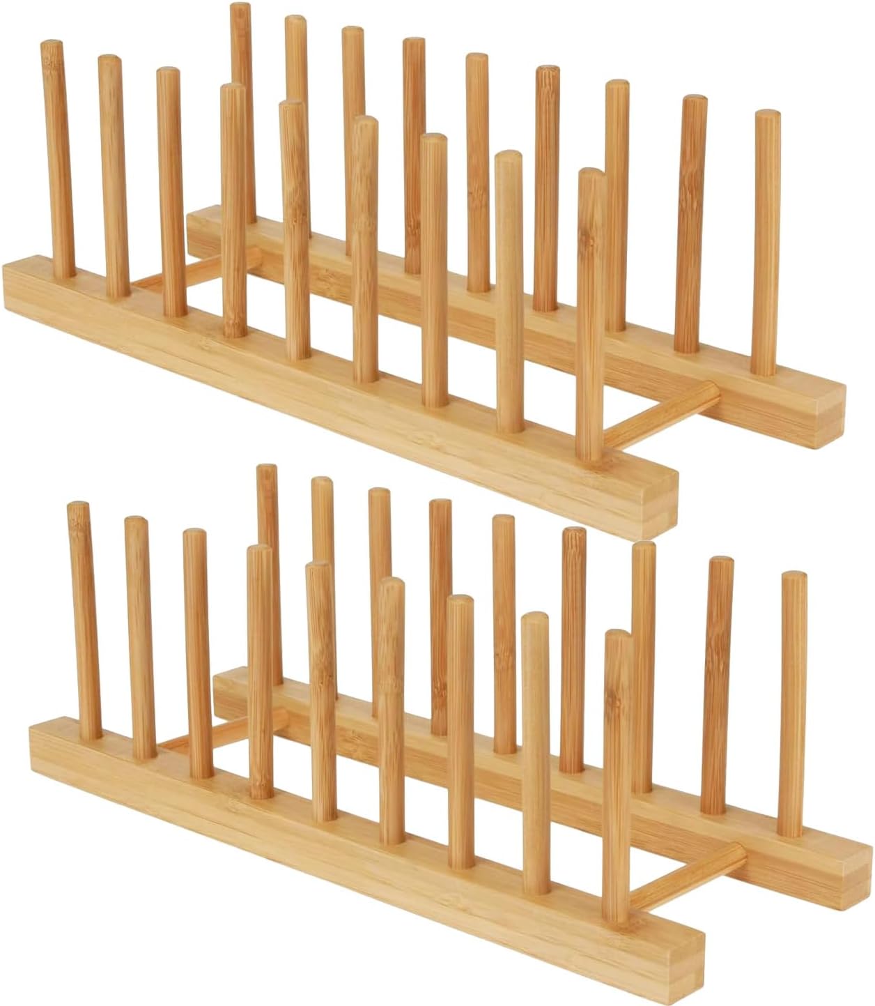 Bamboo Wooden Dish Racks for Kitchen Counter, Plate Organizer for Cabinet Stand Drainer Storage Holder Organizer for Dish, Pots, Lids, Bowls, Cups, and Cutting Boards and Books