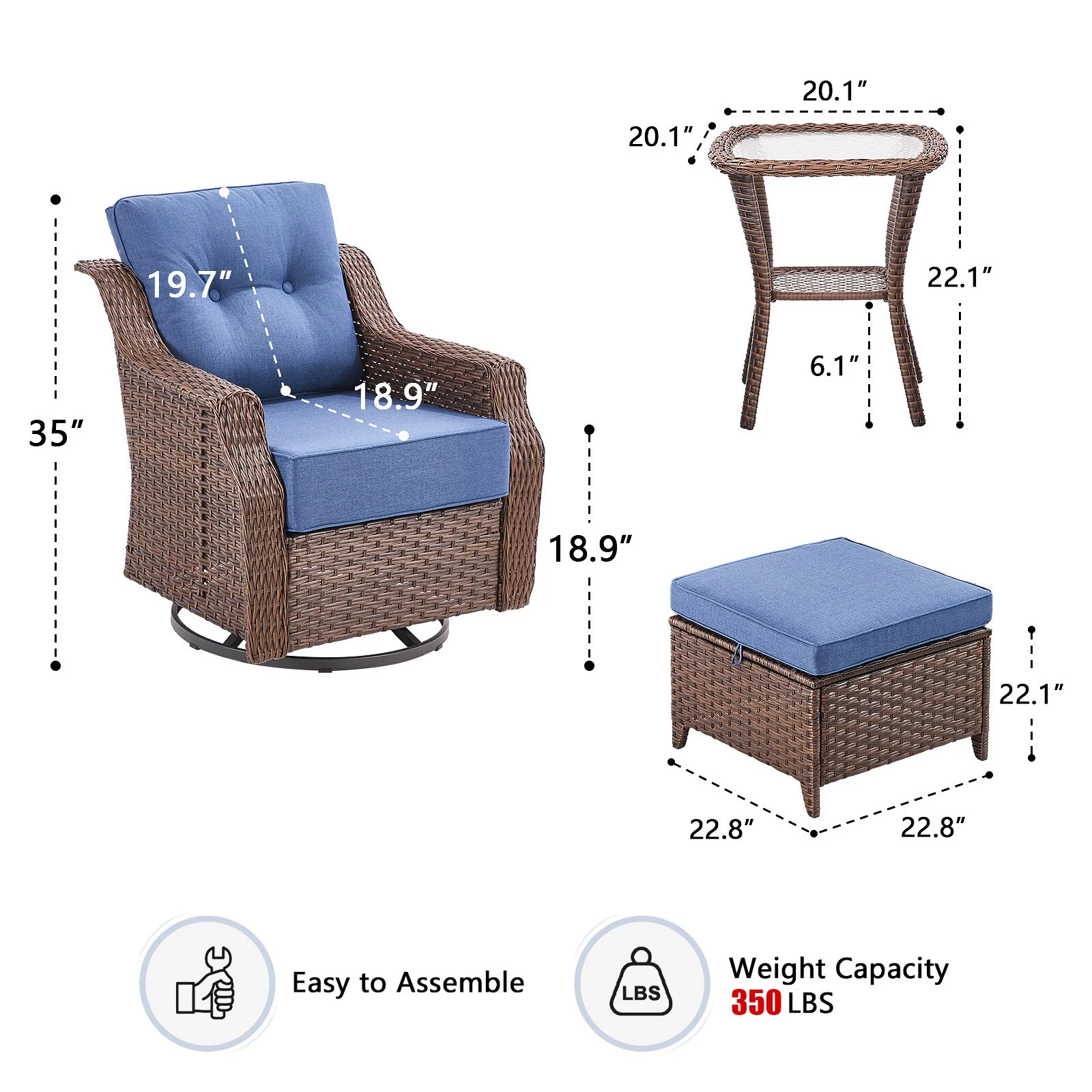 Bellefurn Outdoor Patio Furniture Set with Fire Pit and Swivel Rocker Chair,High-Back Wicker Outdoor Conversation Sets with 3 Seater Couch and Side Table Set for Porch,Deck,Garden - Image 24