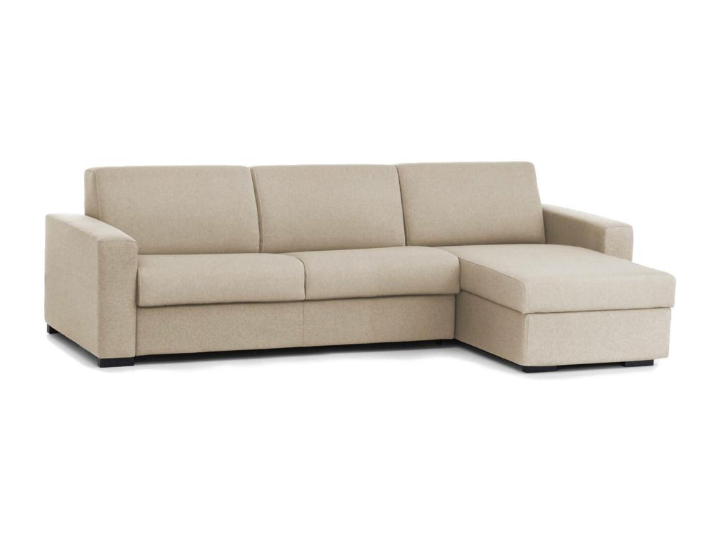 Sofá cama Alicya, Sofá esquinero, 100% Made in Italy, Sofá con apertura giratoria, con península de almacenaje reversible, con reposabrazos estándar, 280x95h90 cm, Beige
