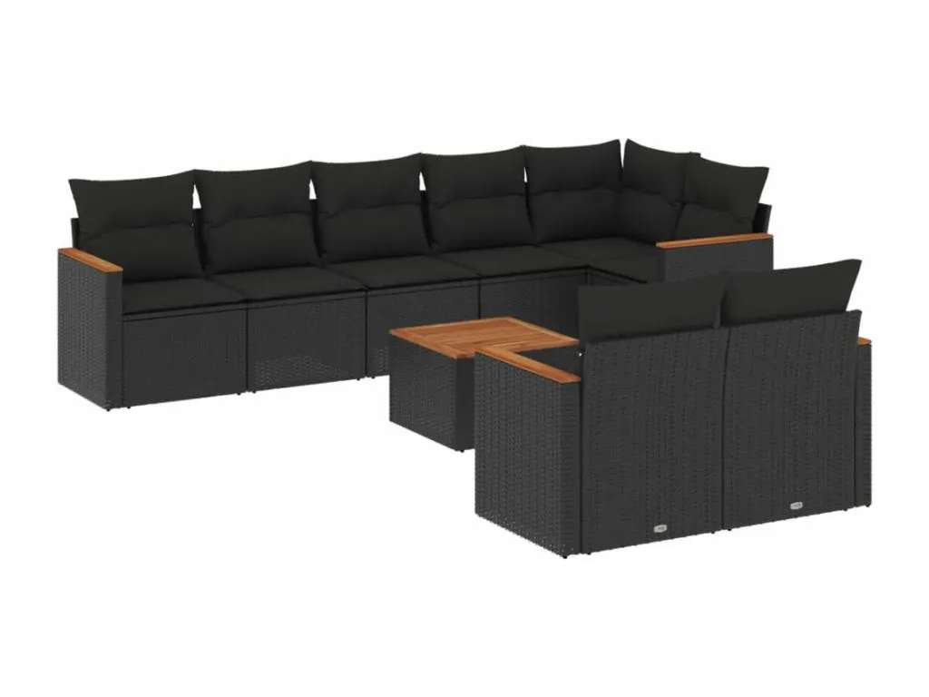 Casabellaes Set de sofás de jardín 8 piezas y cojines ratán sintético negro QFMN80824