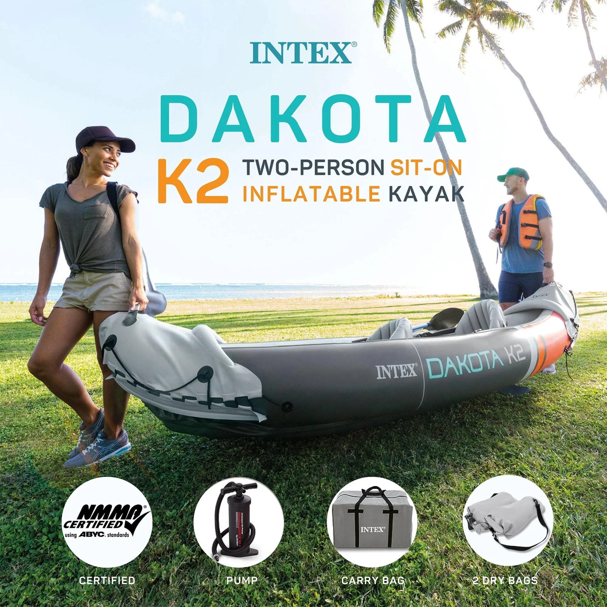 Intex Dakota K2 2 Person Inflatable Kayak & Accessory Kit w/Oars & Pump - Image 12
