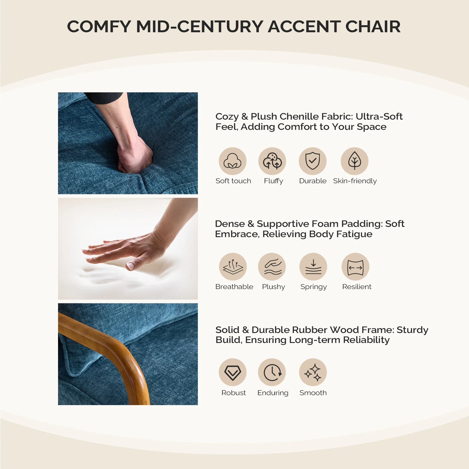 Ktaxon Accent Chair Corduroy Upholstered Armchair, Reading Club Chair with Pillow and Solid Wood Frame for Living Room Bedroom Furniture Off White - Image 90