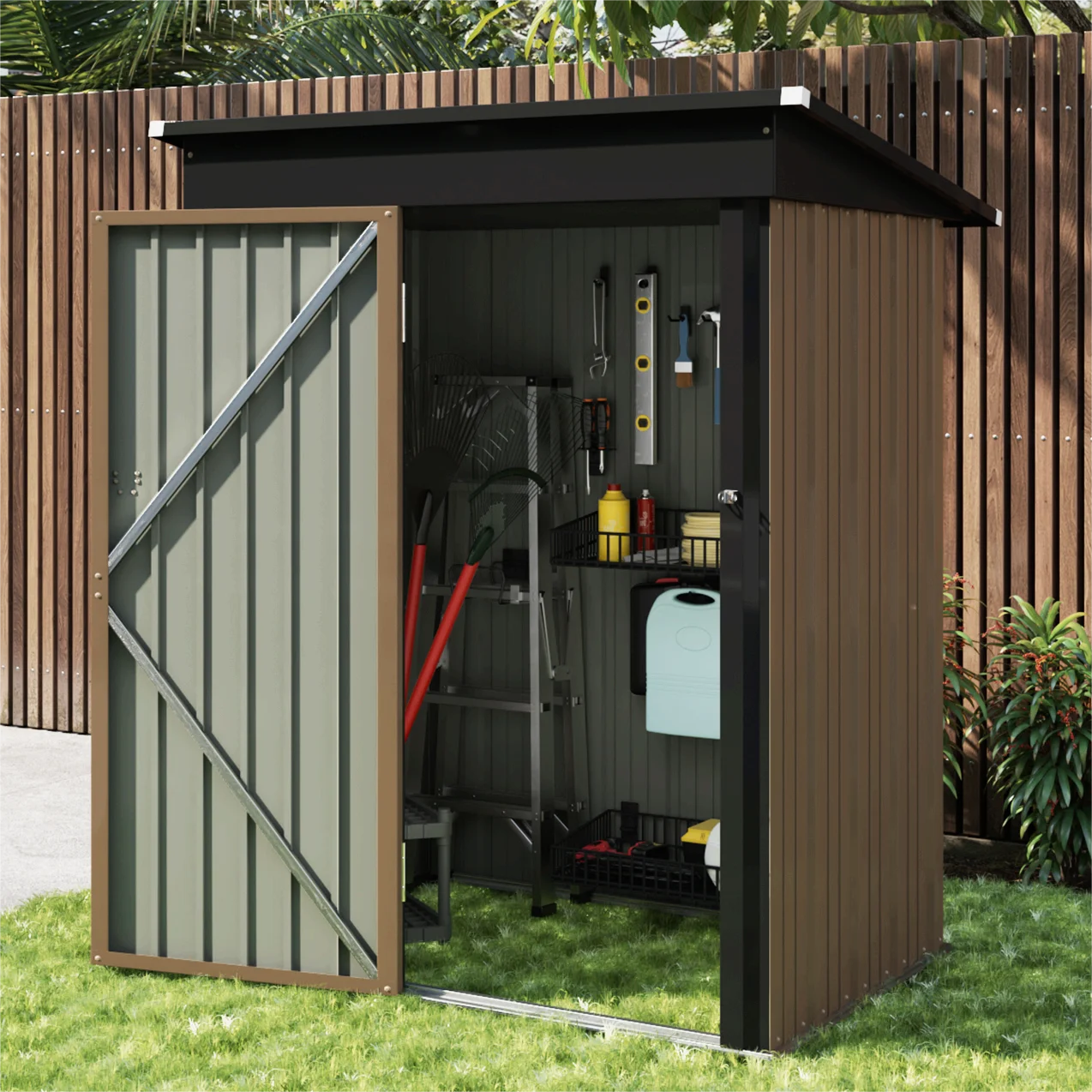 LACOO 4' x 6' Outdoor Storage Metal Shed for Tool Storage, Outdoor House for Backyard & Garden,Brown - Image 14