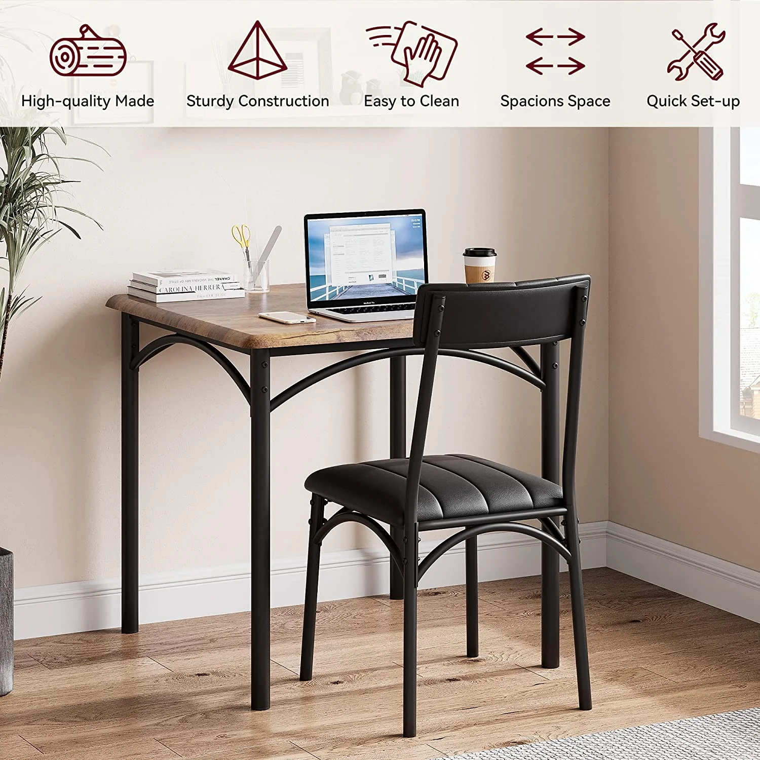 Dining Table Set for 2, Kitchen Table and Chairs for 2 with Upholstered Chairs, 3 Piece Dining Room Table Set, Square Kitchen Table Set for Small Space, Apartment, Studio - Image 11