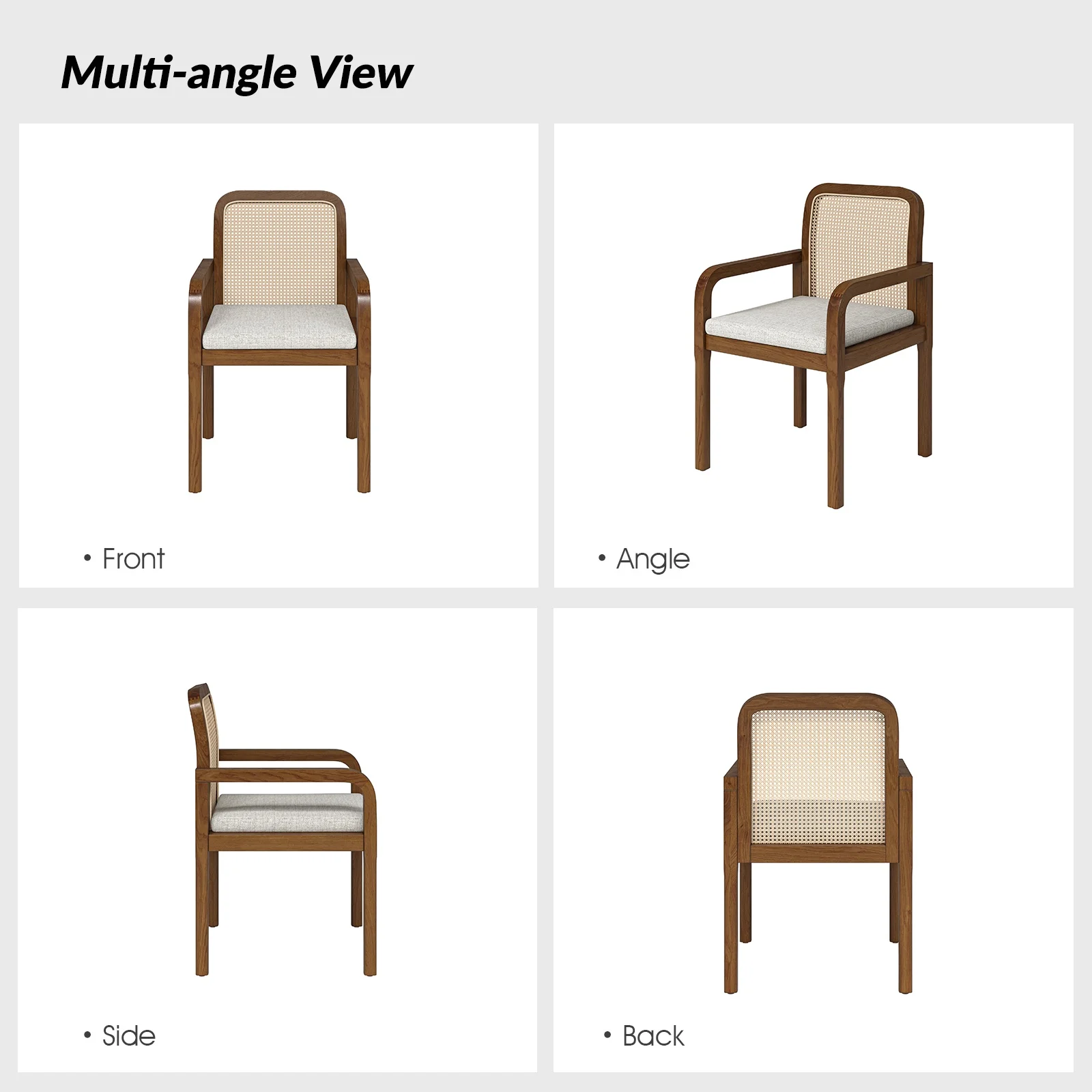 Rattan Dining Chairs Set of 2 Wooden Armchairs Removable Cushion Home Kitchen Restaurant Acorn - Image 7