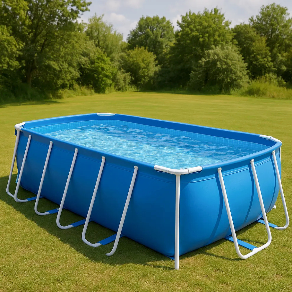 Rectangular Sí Piscina PVC Metal Jardín Piscina tubular rectangular azul PVC y metal para jardín 549x274x122 cm xecxltY642mw