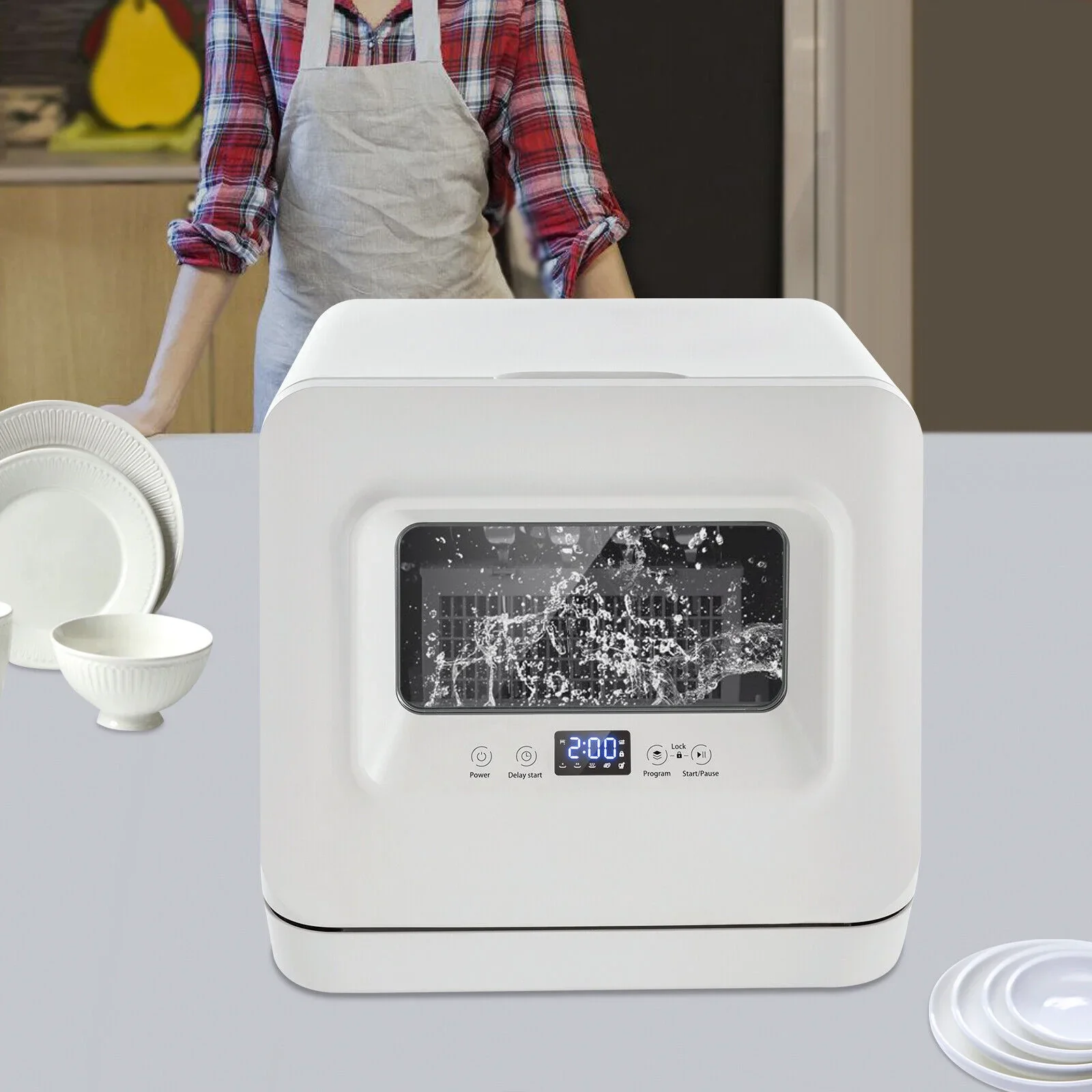 Counter Top Dishwashe, Portable Countertop Dishwashers, Mini Dishwasher 3-in-1 Cups Dishwasher