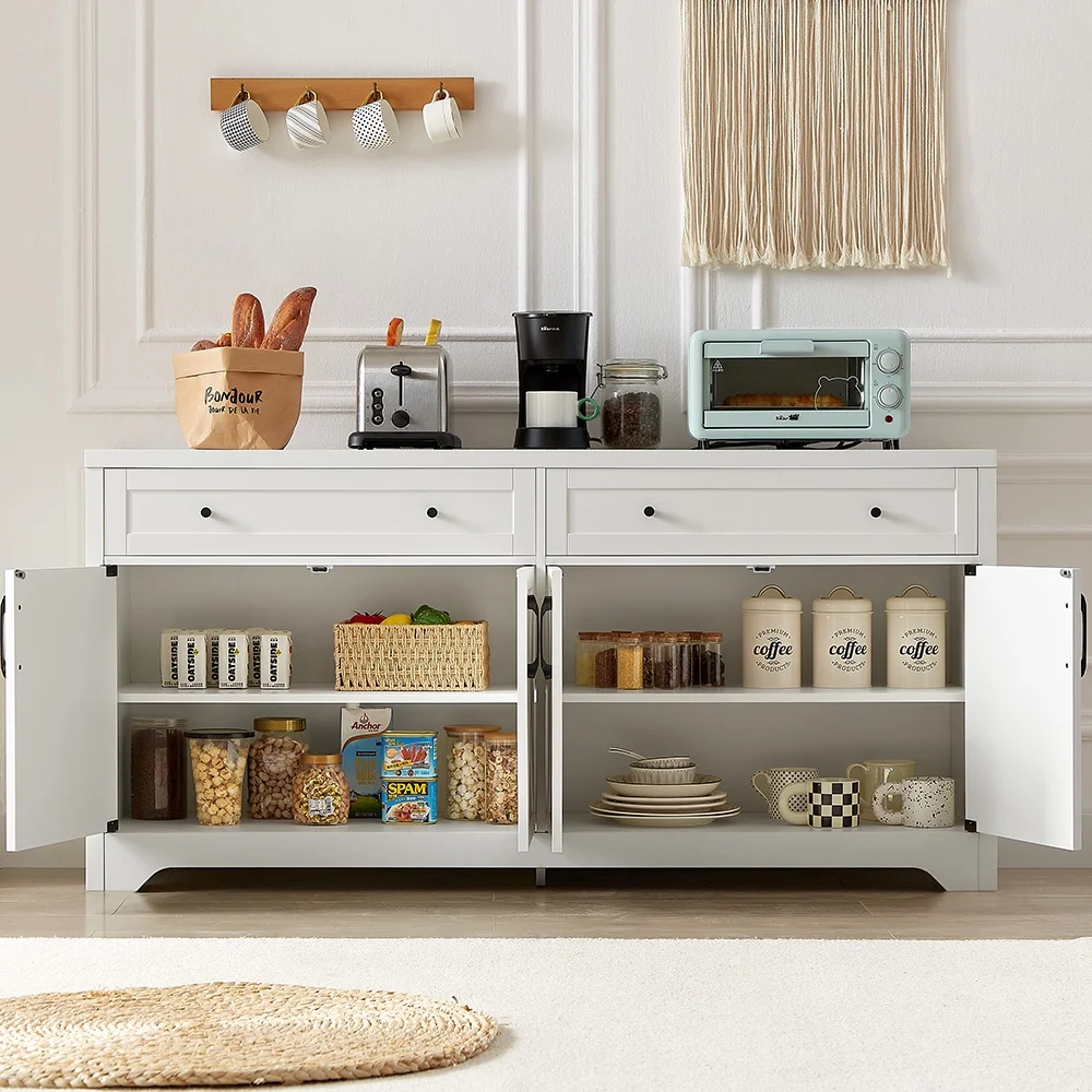TrumanPick 61"H Large Buffet Sideboard Cabinet, TV Cabinet, Kitchen Pantry for Dining Room, Living Room, 61.3''L x 15''W x 29.8''H, White/Walnut - Image 33