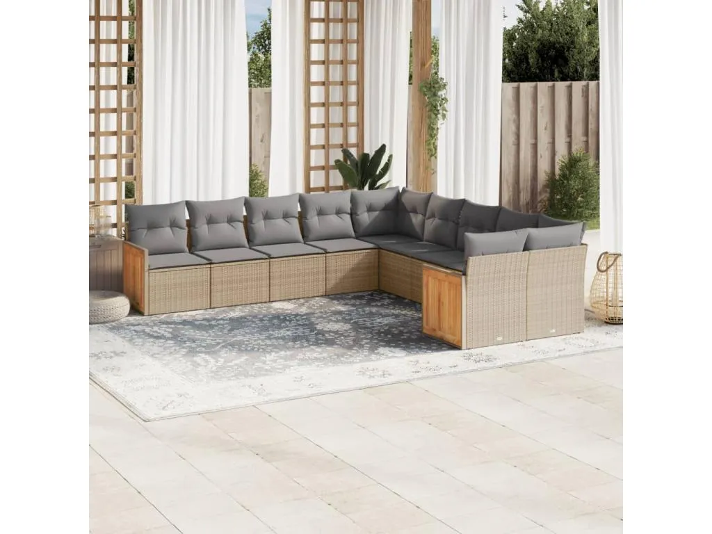 Juego de sofás jardín con cojines beige 10 pzas ratán sintético 65597RECS