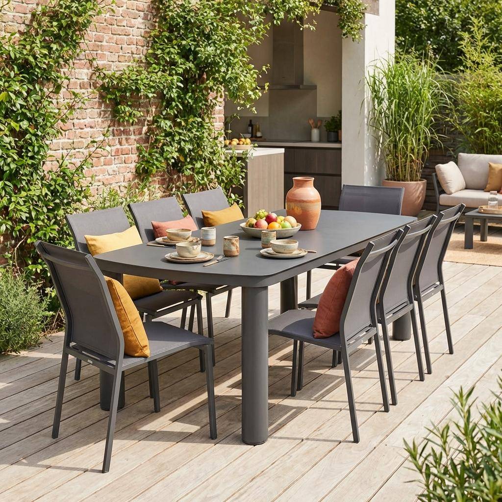 Zaro + Buffalo - Conjunto mesa de jardín de aluminio con  8 sillas